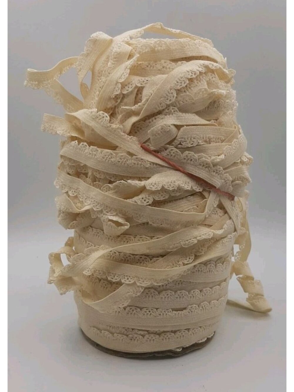 Vintage 200 Yds 3/8 in Stretch Lace Trim Binding Ivory NOS Spool Sewing Crafts